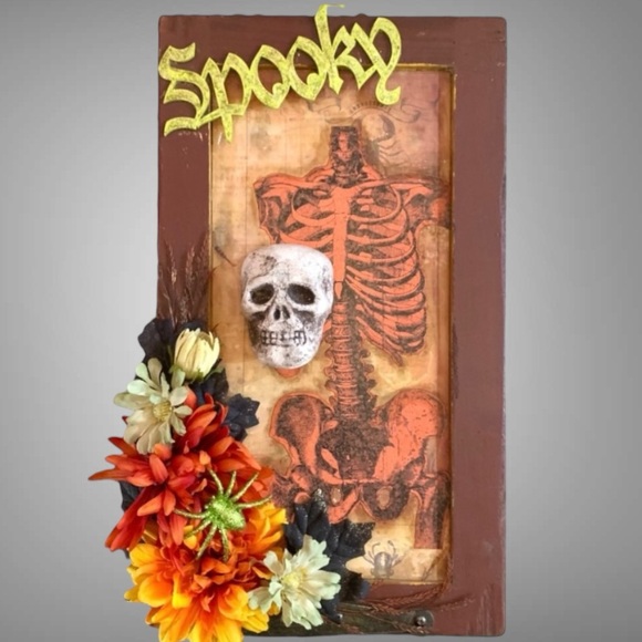Hand Crafted Other - "Spooky" skeleton wall art with floral accents.